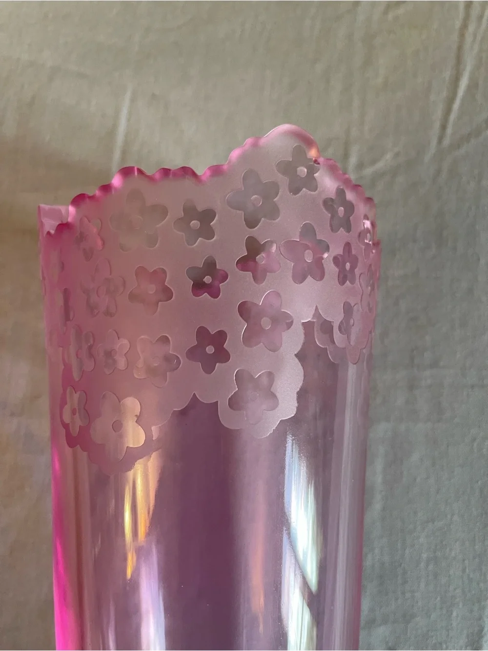 Scalloped Pink Floral Glass Vase Irish glass company